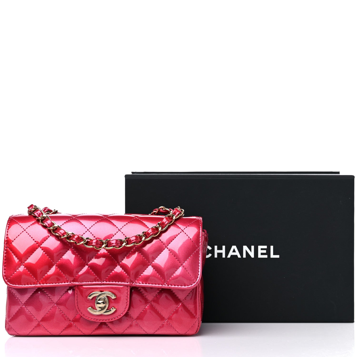 Chanel Shaded Patent Calfskin Quilted Mini Rectangular Flap Pink Dark Pink 10 of 10