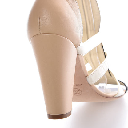 Chanel Lambskin Gladiator Sandals 37 Beige White Black 12 of 12