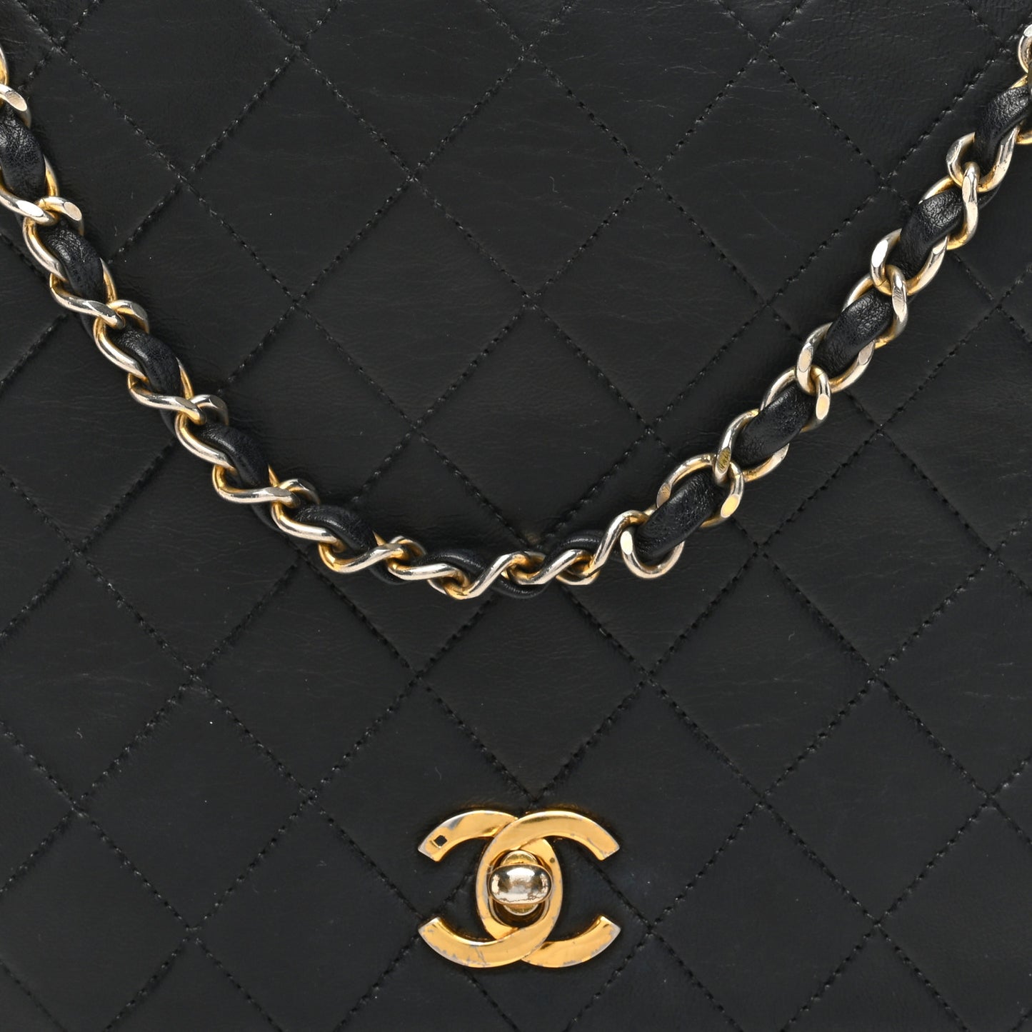 Lambskin Quilted Medium Double Pocket Flap Black