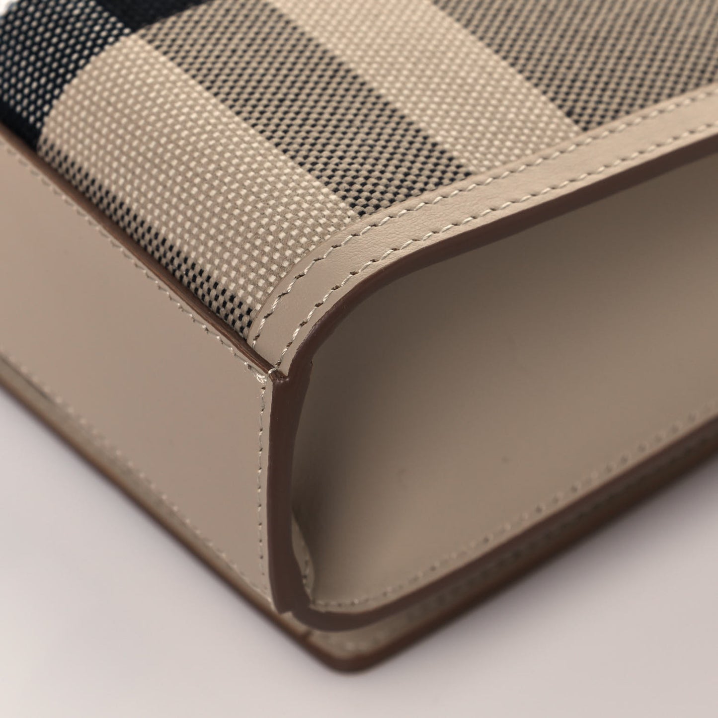 Smooth Calfskin Canvas Check Mini Pocket Bag Dusty Sand Soft Fawn