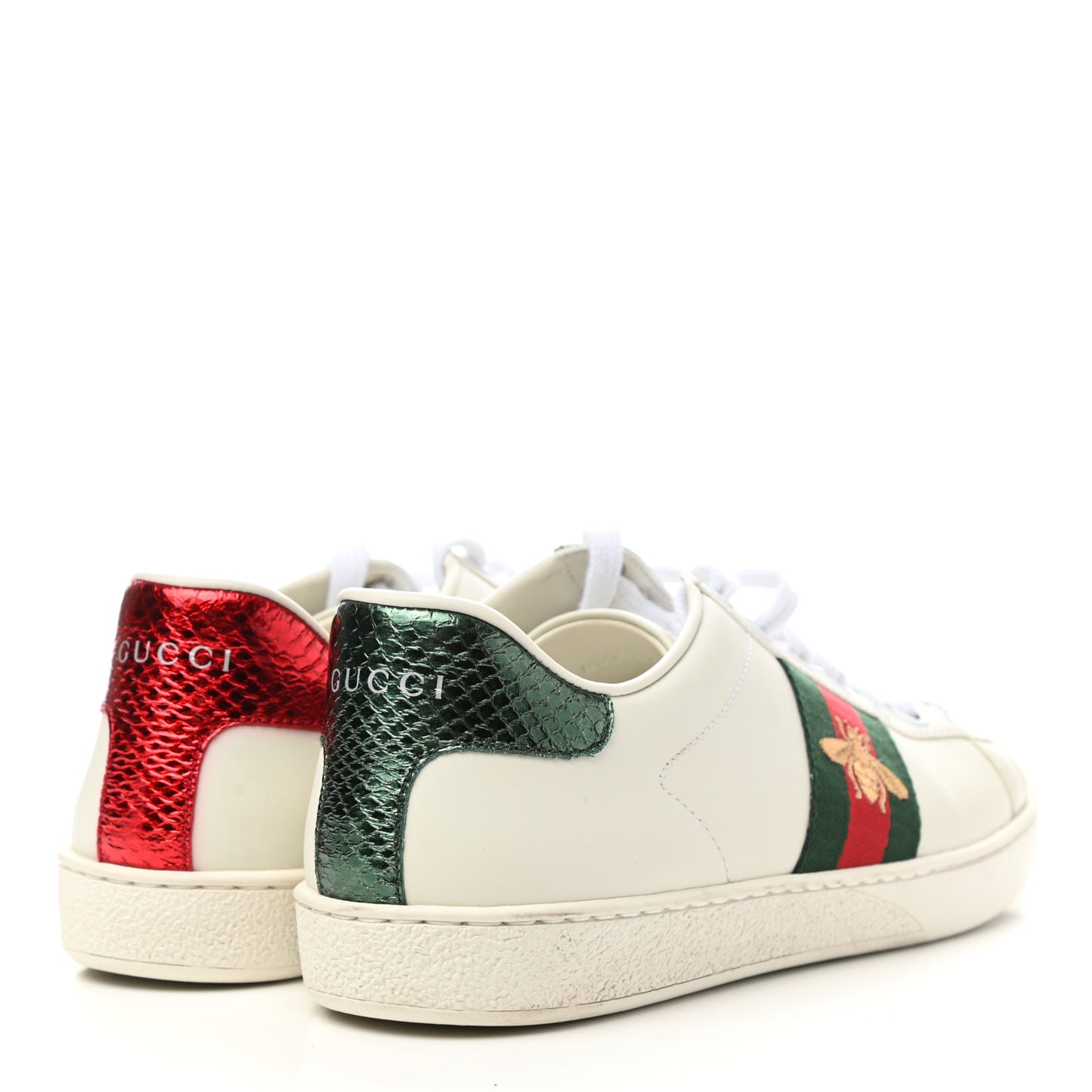 Calfskin Ayers Bee Embroidered Womens Ace Sneakers 37 White Green