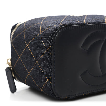 Chanel Denim Quilted Small Vanity Case With Chain Dark Blue Orange 9 of 11