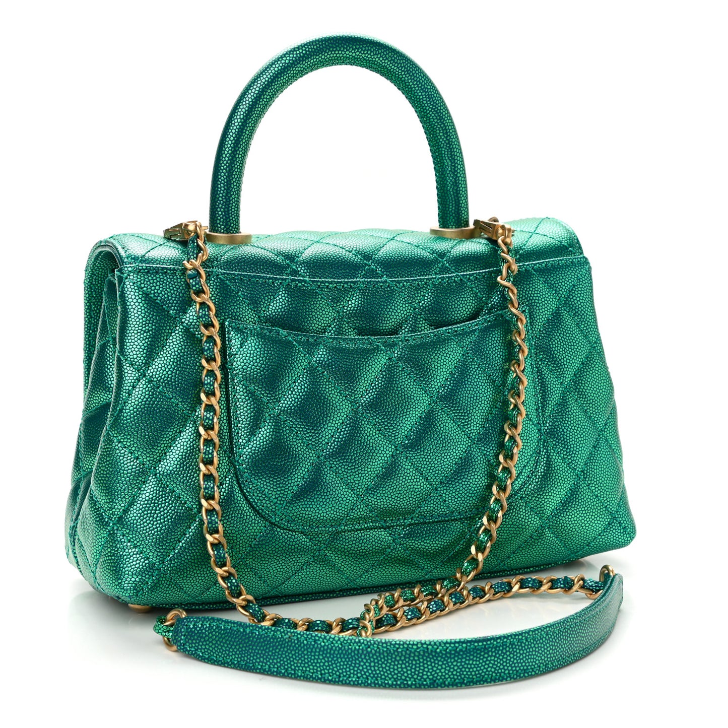 Metallic Caviar Quilted Mini Coco Handle Flap Blue