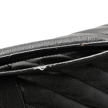 Saint Laurent Sheepskin Matelasse Chevron Monogram Monochrome Large College Satchel Black 13 of 14