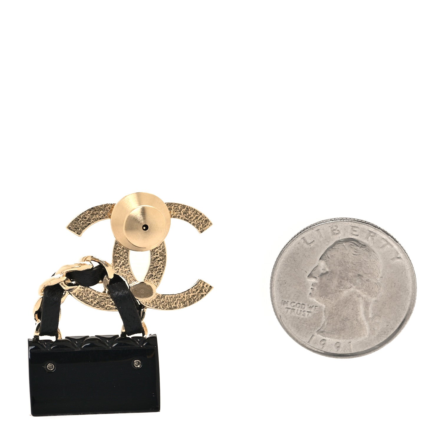 Chanel Resin Lambskin CC Flap Bag Brooch Gold Black 2 of 3