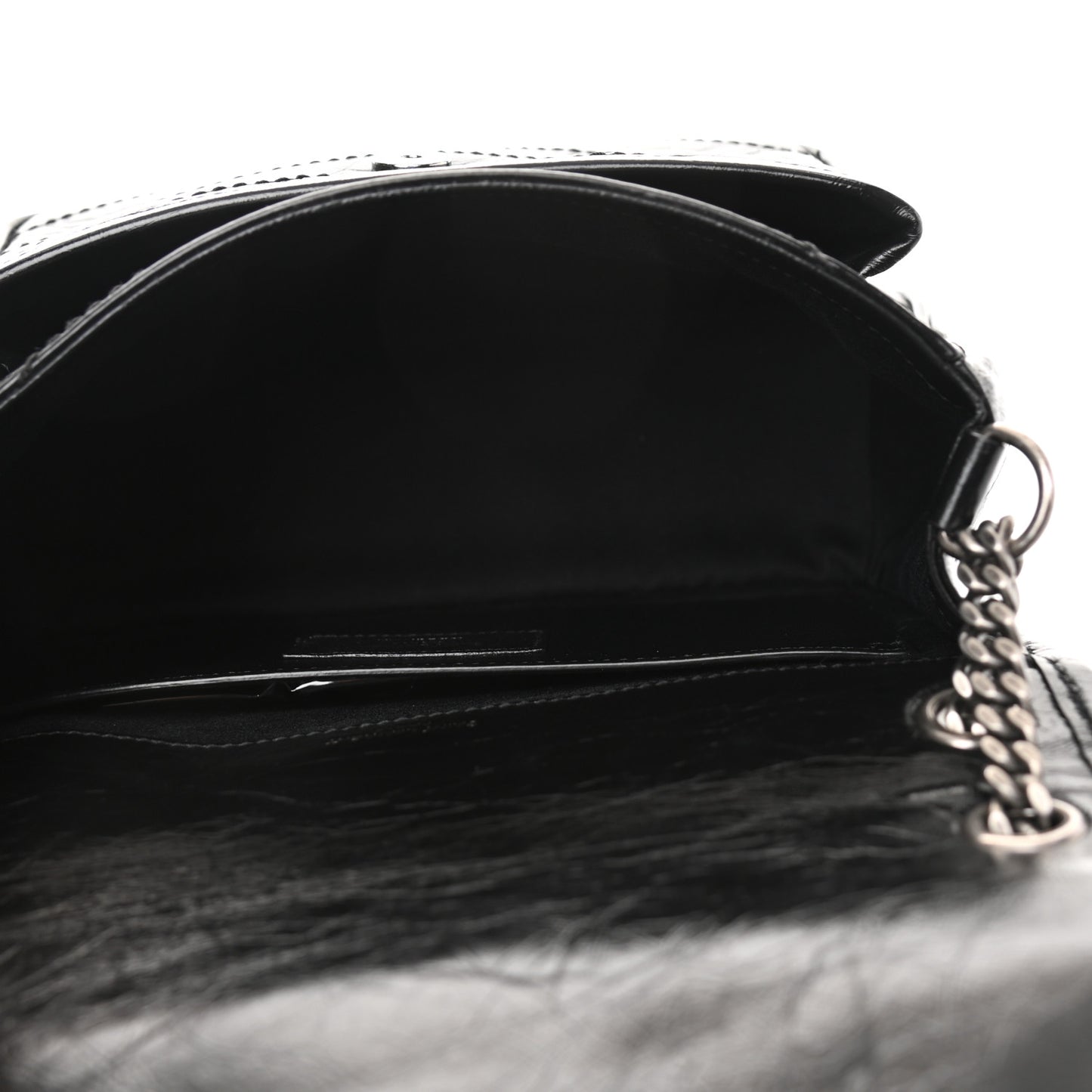 Crinkled Lambskin Matelasse Monogram Baby Niki Chain Satchel Black