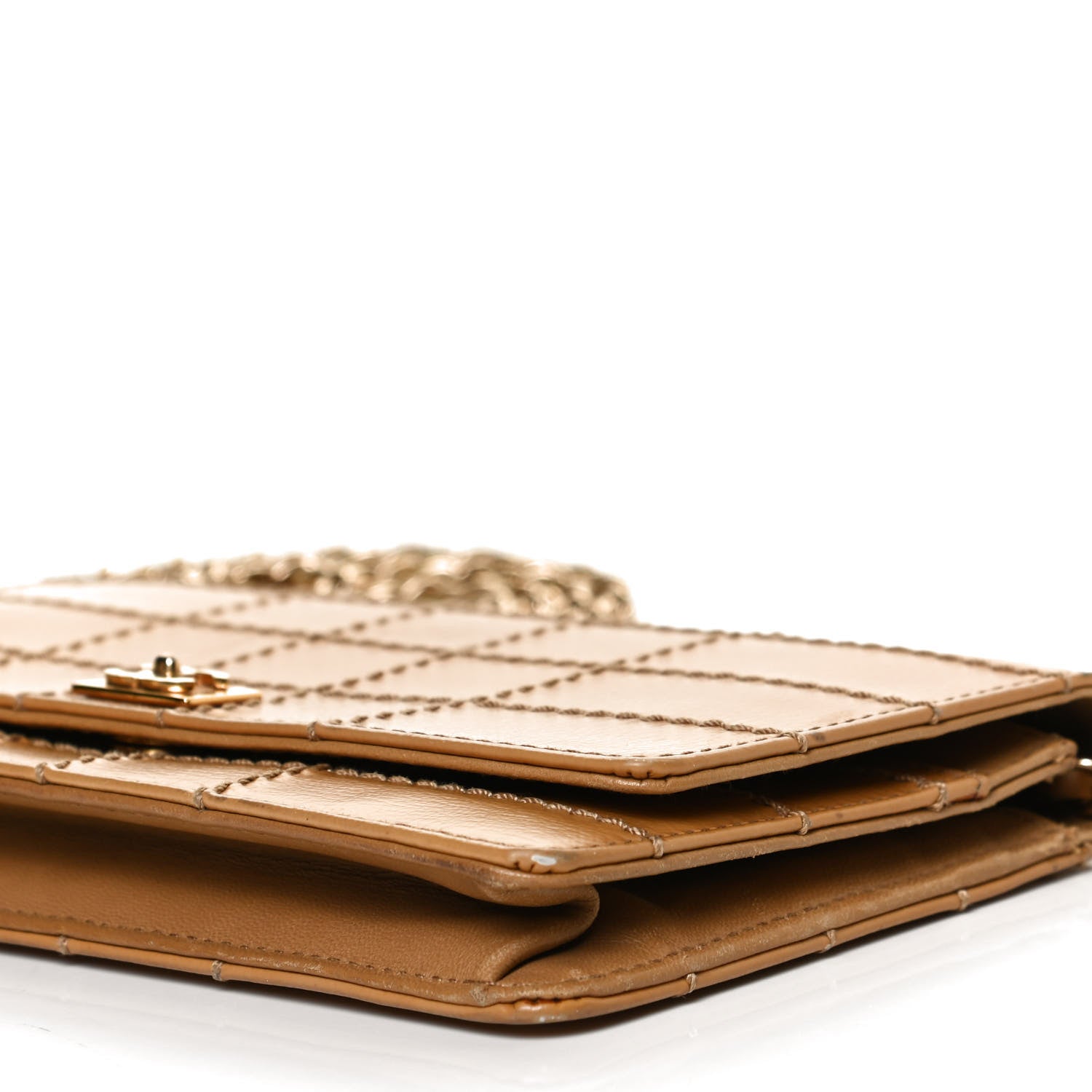 Chanel Calfskin Square Stitched Wallet On Chain WOC Beige 11 of 13