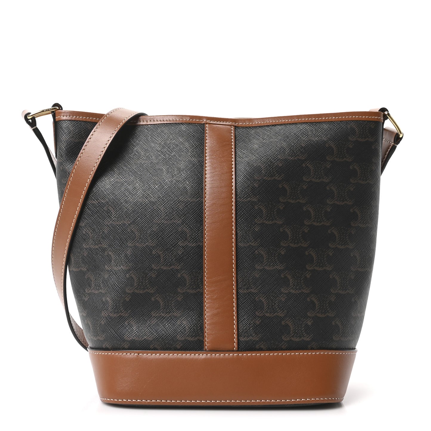 Triomphe Canvas Calfskin Small Bucket Bag Tan