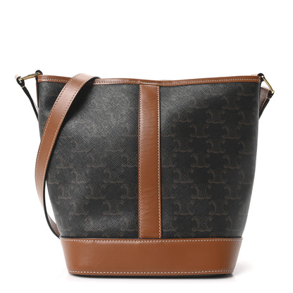 Celine Triomphe Canvas Calfskin Small Bucket Bag Tan 1 of 9