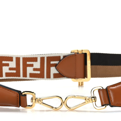 Fendi Ribbon Vitello Seta FF 1974 Pequin Reversible Adjustable Strap You Brown White 3 of 5