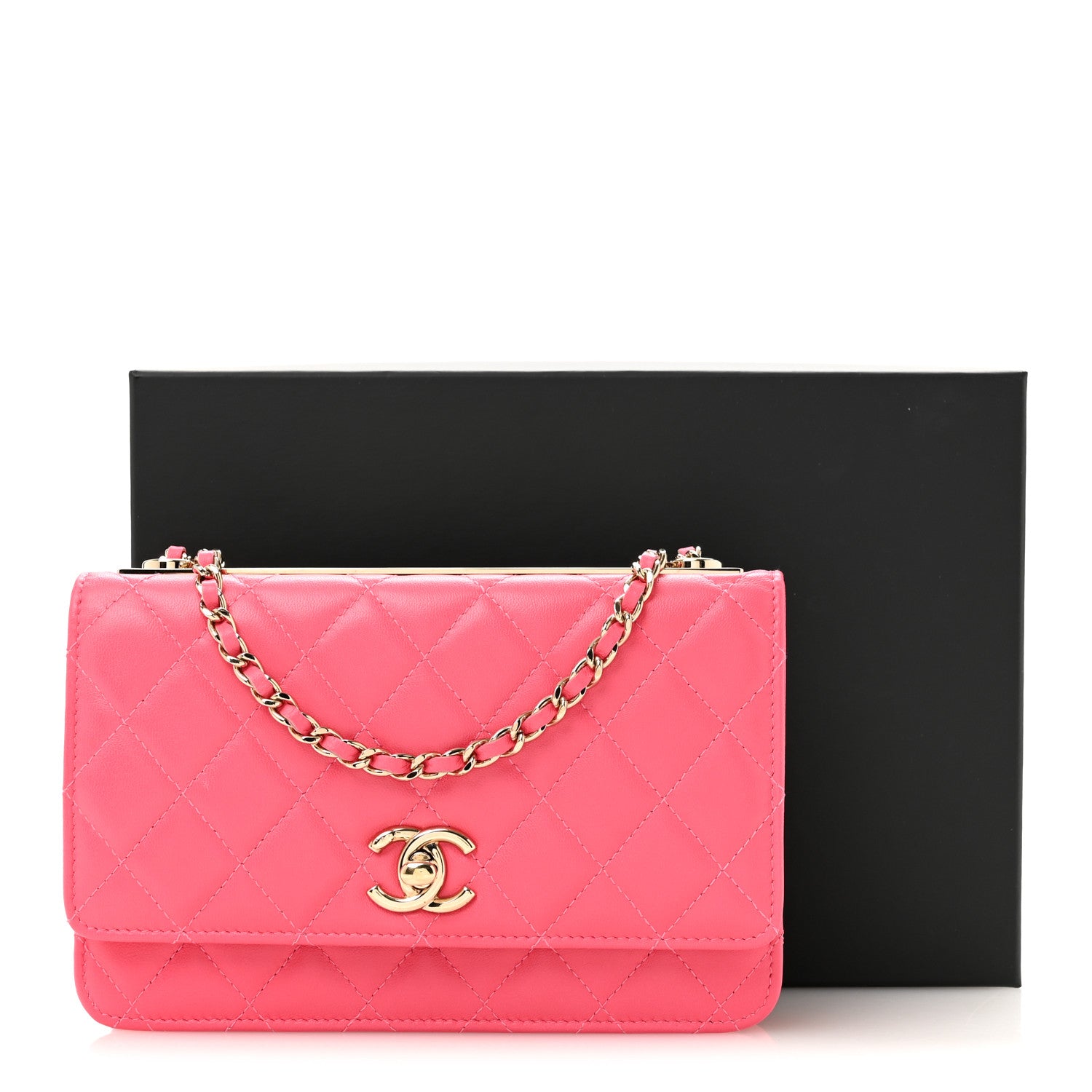 Chanel Lambskin Quilted Trendy CC Wallet On Chain WOC Pink 16 of 16
