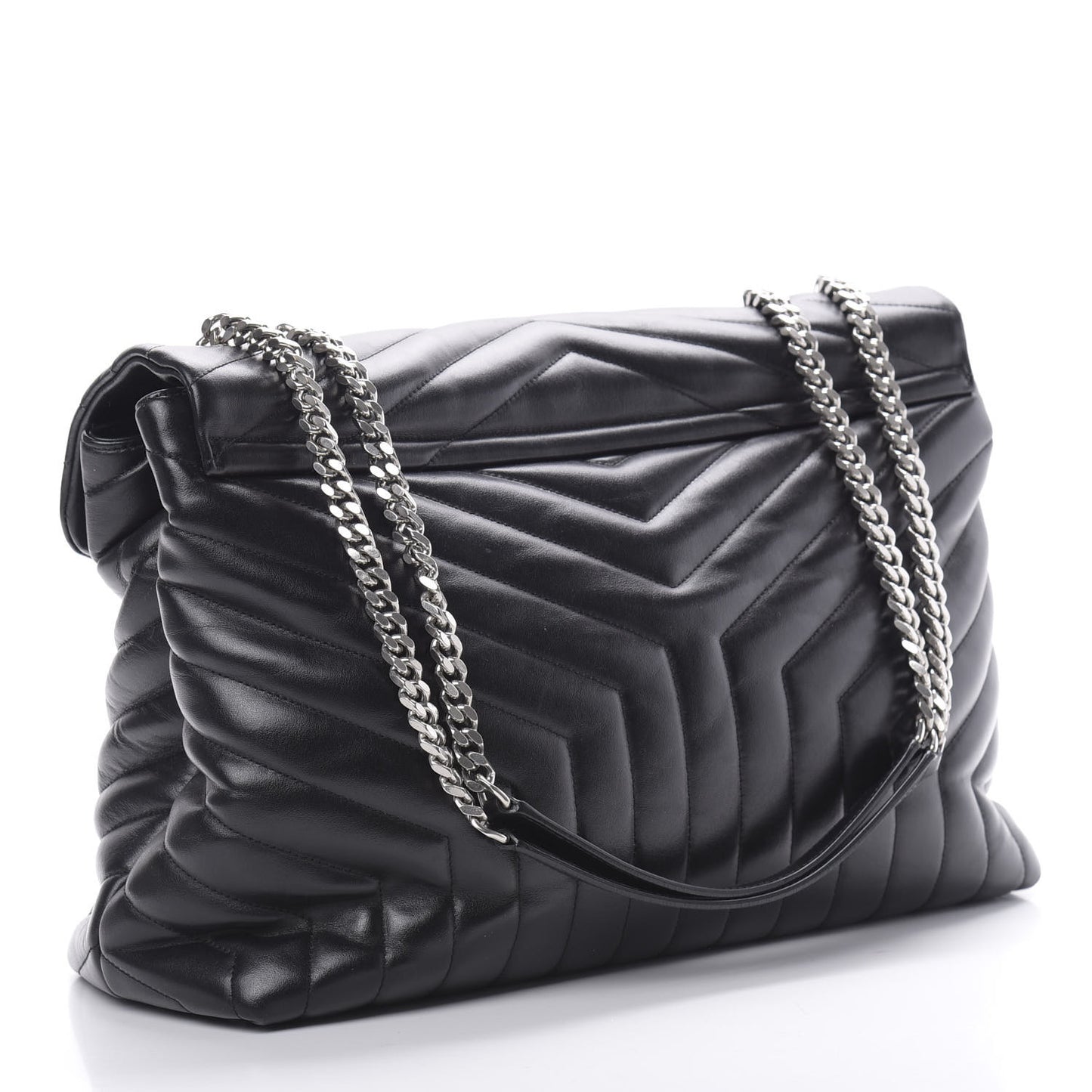 Calfskin Y Quilted Monogram Large Loulou Chain Satchel Black