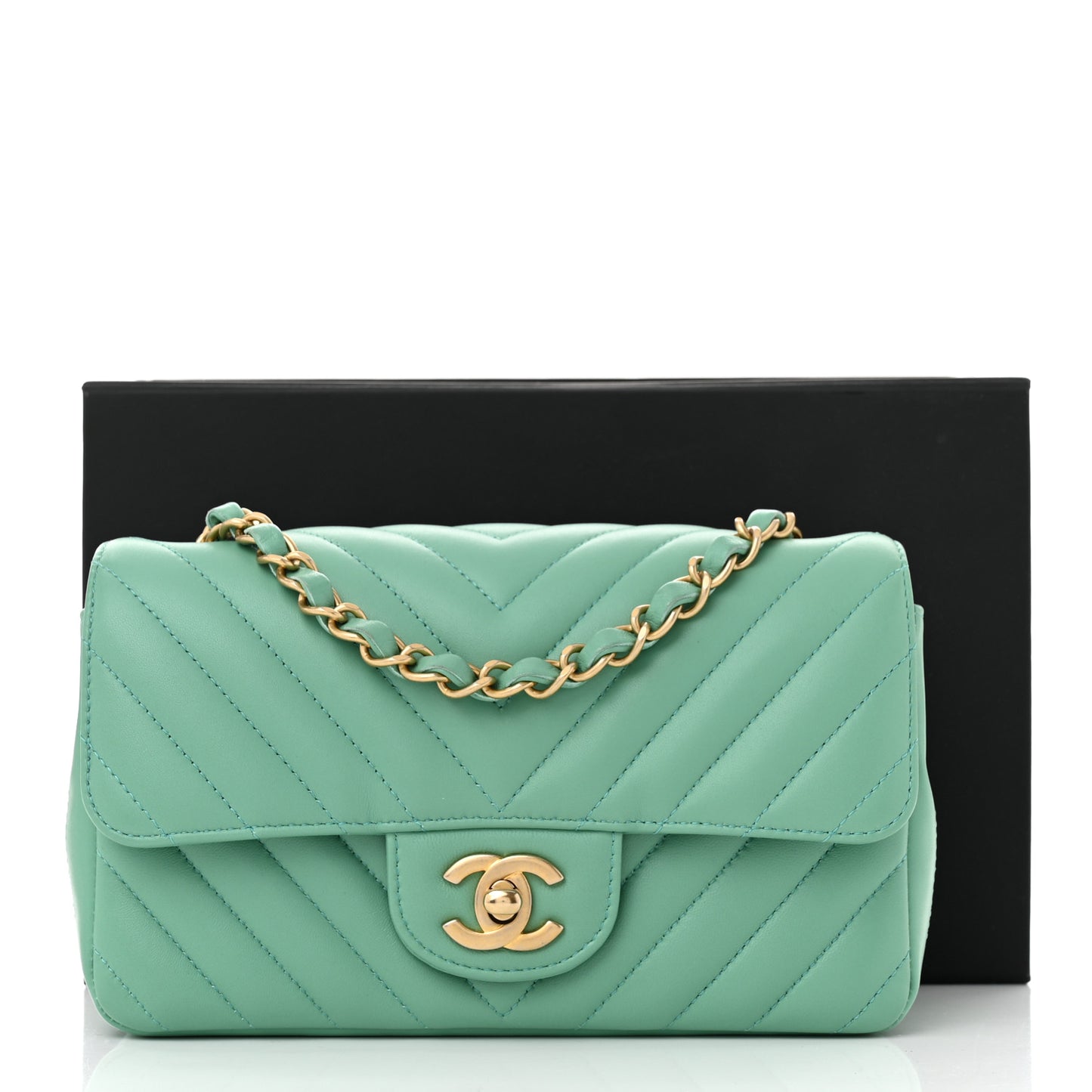 Lambskin Chevron Quilted Mini Rectangular Flap Green