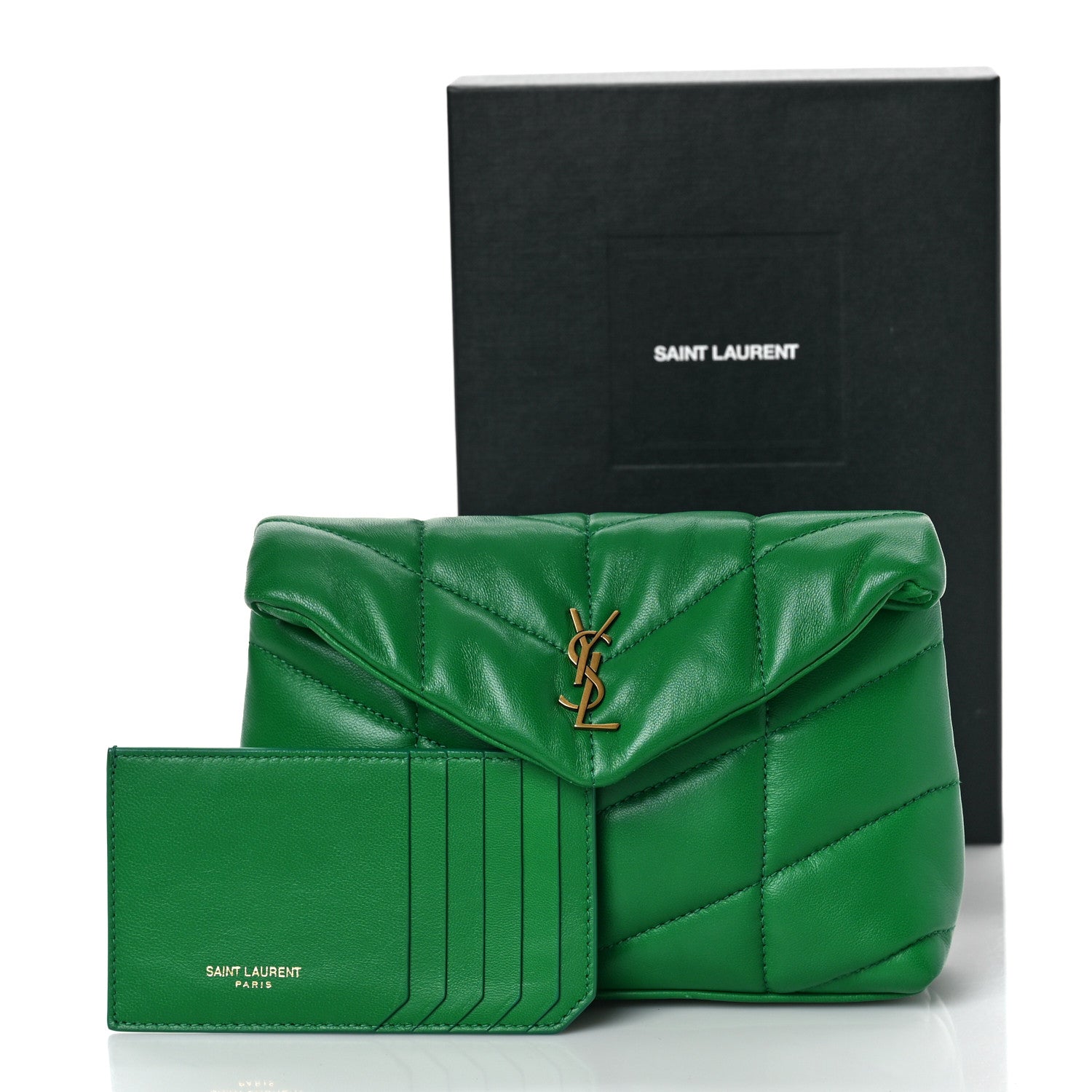 Saint Laurent Lambskin Monogram Loulou Puffer Pouch Clutch New Vert 10 of 10