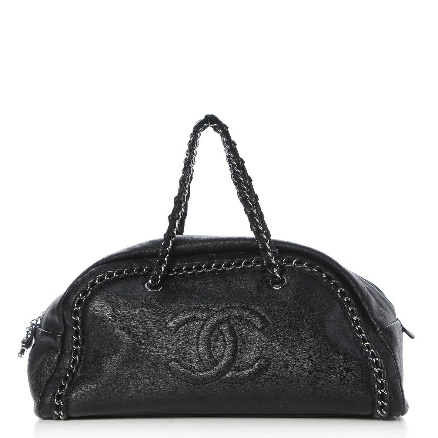 Metallic Goatskin Large Luxe Ligne Bowler Black