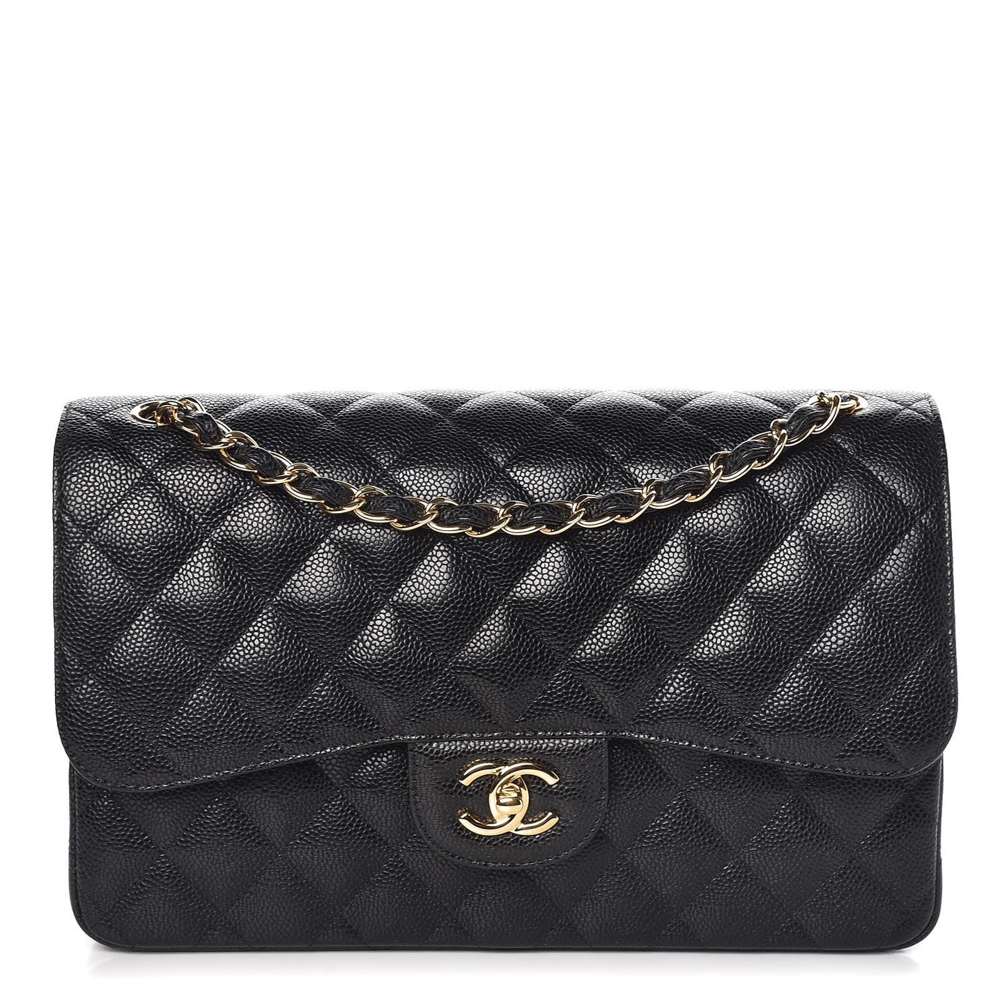 Caviar Quilted Jumbo Double Flap Black