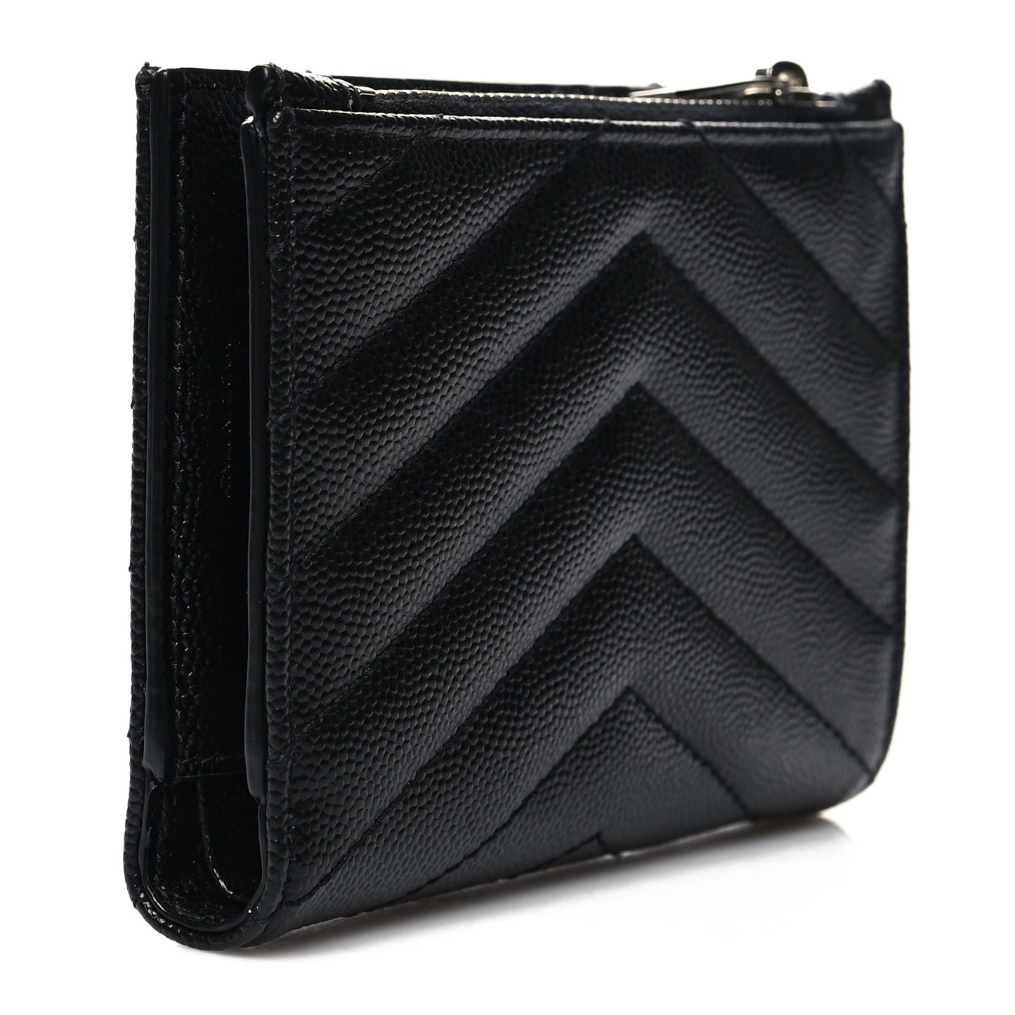 Grain De Poudre Matelasse Chevron Monogram Zipped Two-Part Wallet Black