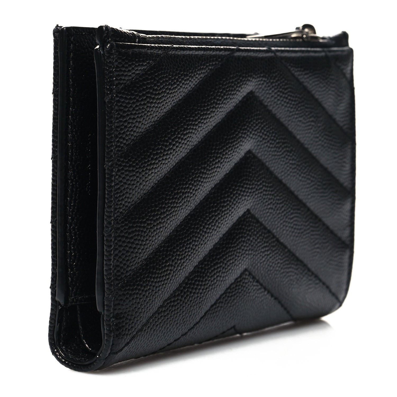 Saint Laurent Grain De Poudre Matelasse Chevron Monogram Zipped Two-Part Wallet Black 3 of 9