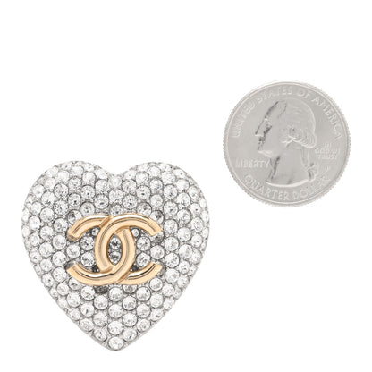 Chanel Crystal CC Heart Brooch Silver Gold 2 of 4