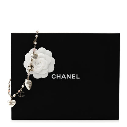 Chanel Pearl Crystal CC Heart Necklace Pearly White Gold 6 of 6