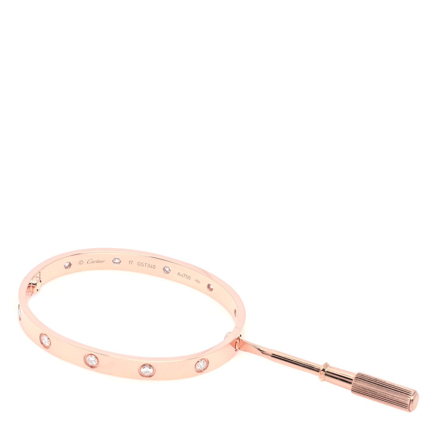 18K Pink Gold 10 Diamond LOVE Bracelet 17