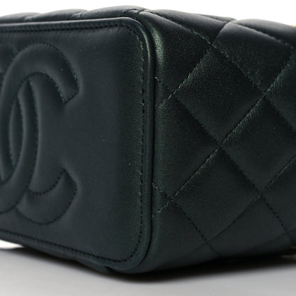 Chanel Iridescent Lambskin Quilted Small Top Handle Vanity Case With Chain Dark Green 10 of 11