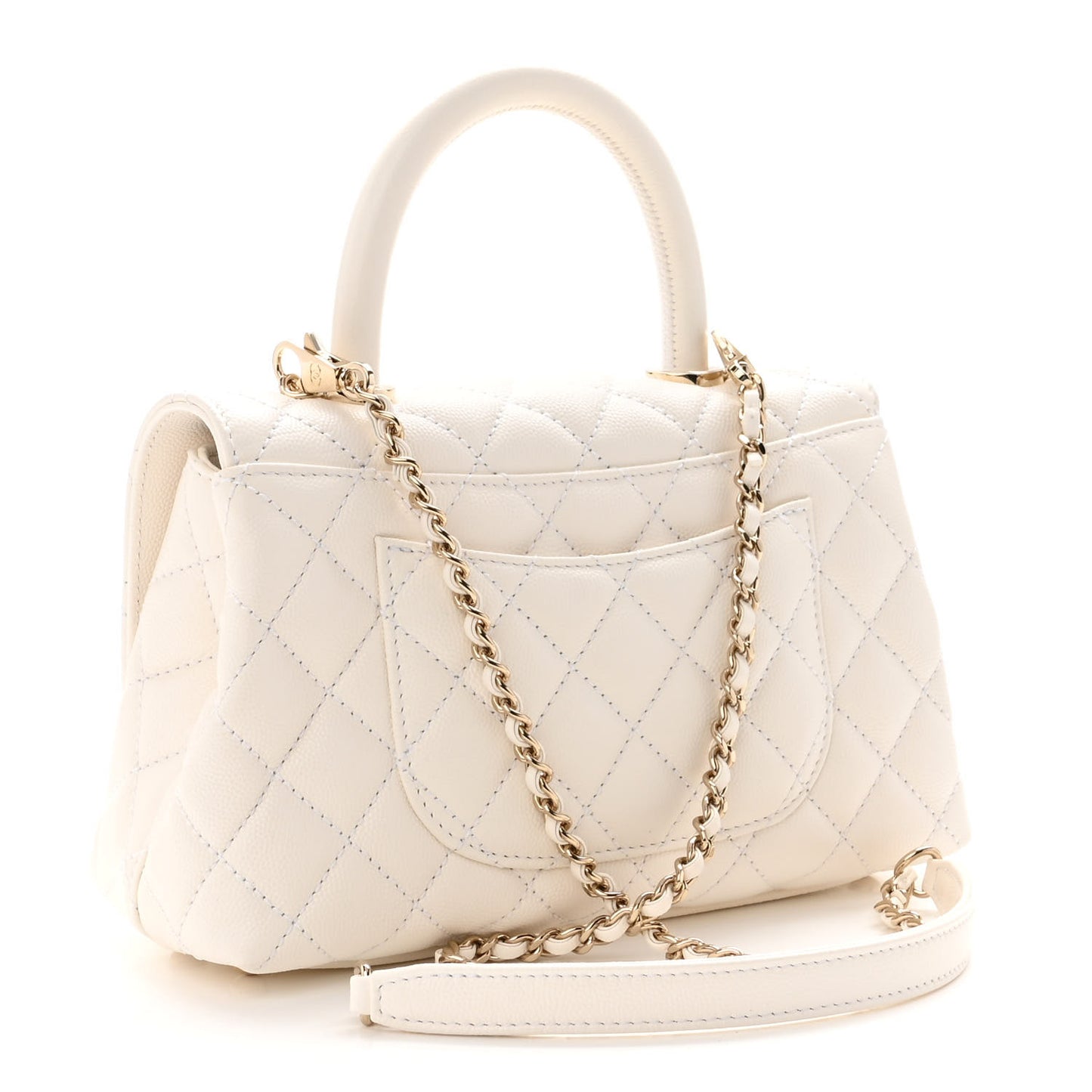 Caviar Quilted Mini Coco Handle Flap White