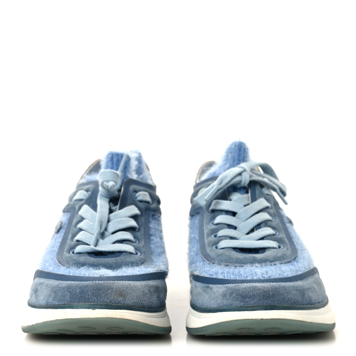 Chanel Suede Calfskin Stretch Fabric CC Sneakers 40.5 Light Blue 3 of 7