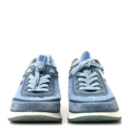Chanel Suede Calfskin Stretch Fabric CC Sneakers 40.5 Light Blue 3 of 7