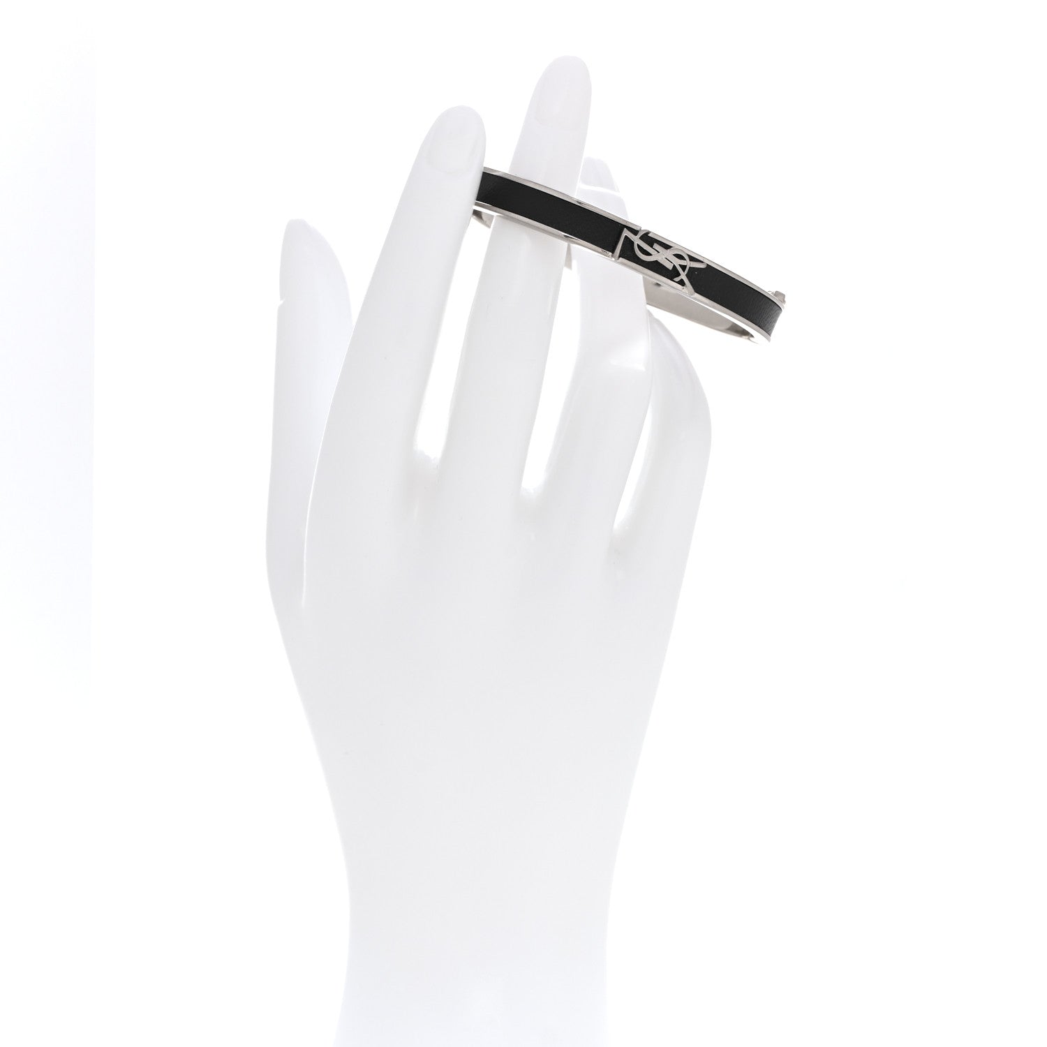 Saint Laurent Metal Calfskin YSL Bracelet M Black 2 of 6