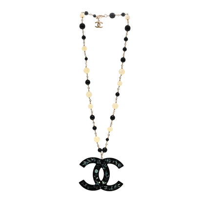 Chanel Beaded Mother of Pearl Oversized CC Necklace 7 of 8
