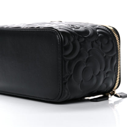 Chanel Lambskin Camellia Embossed Small Vanity Case With Chain Black 10 of 11