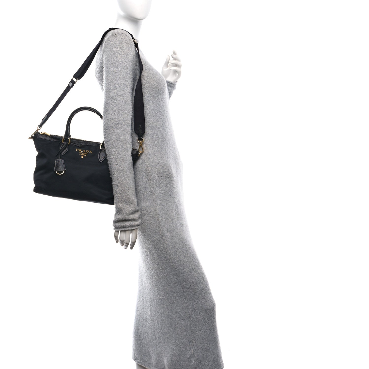 Prada Tessuto Nylon Saffiano Shopping Tote Black 2 of 10