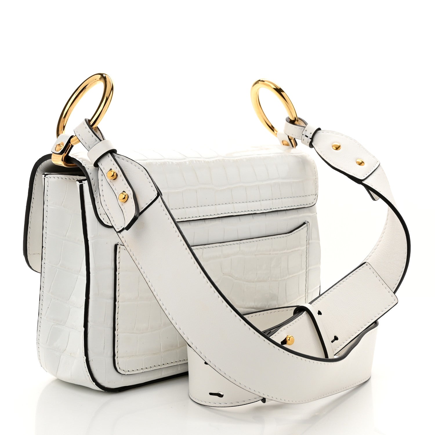 Chloe Calfskin Crocodile Embossed Small C Double Carry Bag Brilliant White 3 of 11