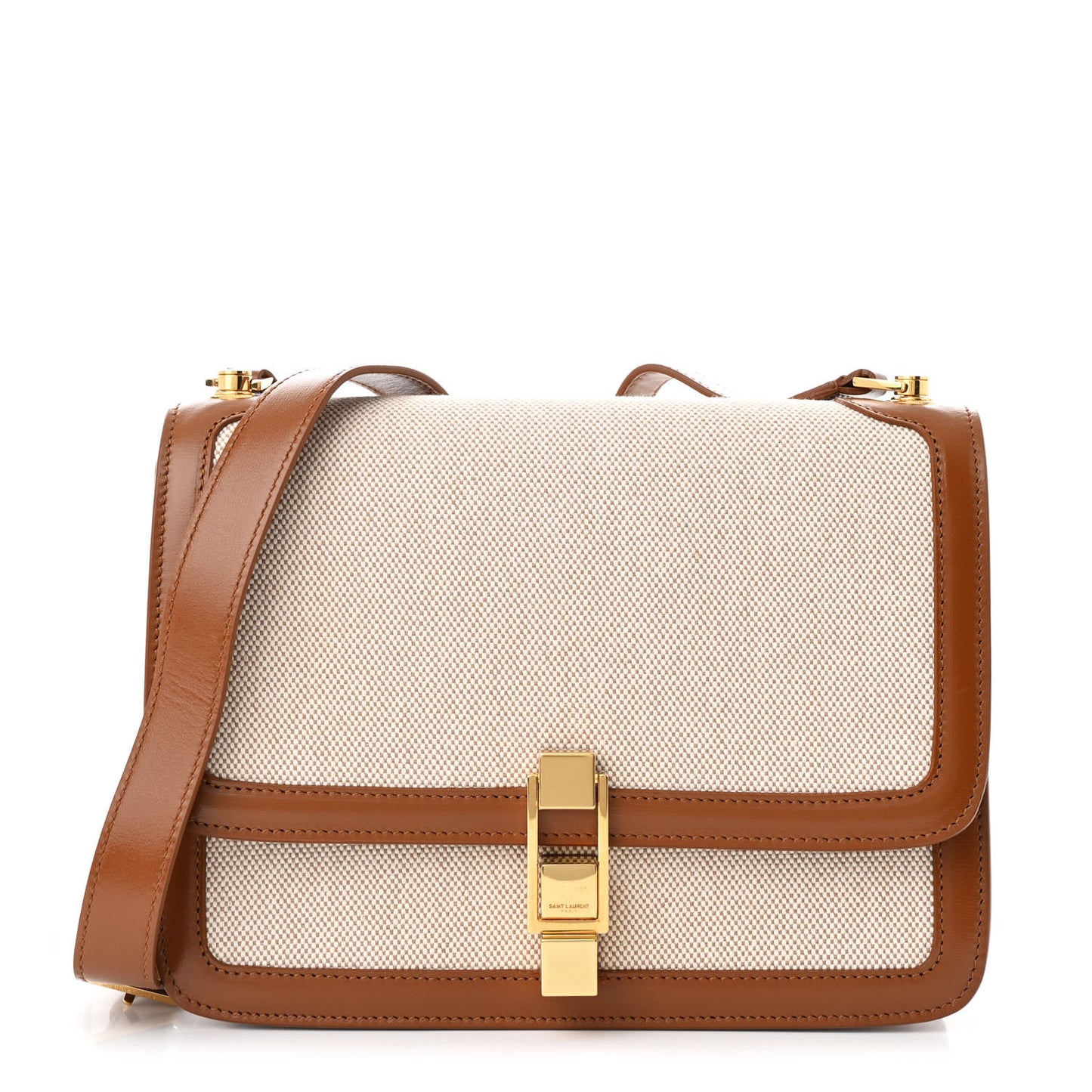 Calfskin Canvas Carre Satchel Beige Brown