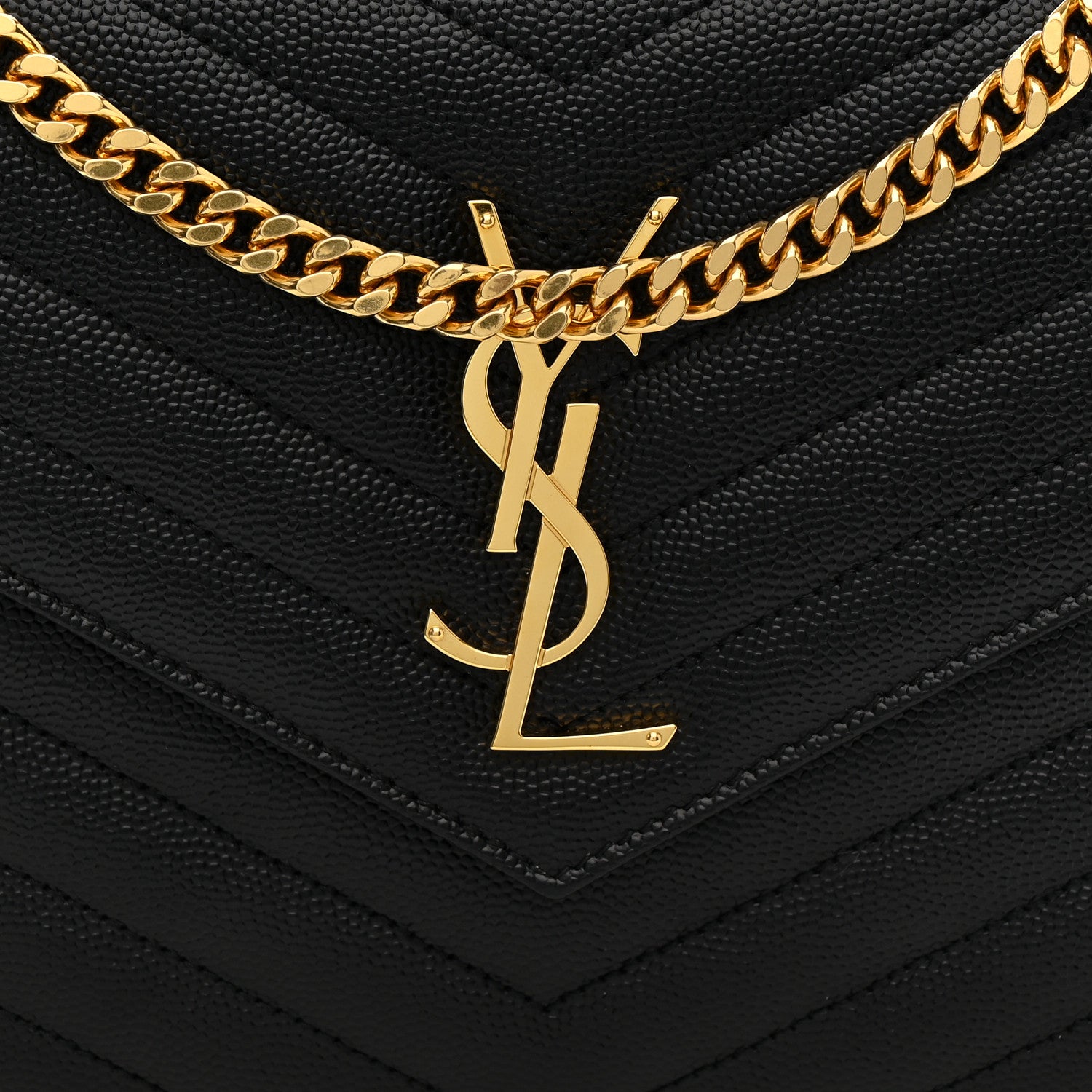 Saint Laurent Grain De Poudre Matelasse Chevron Monogram Chain Wallet Black 8 of 11