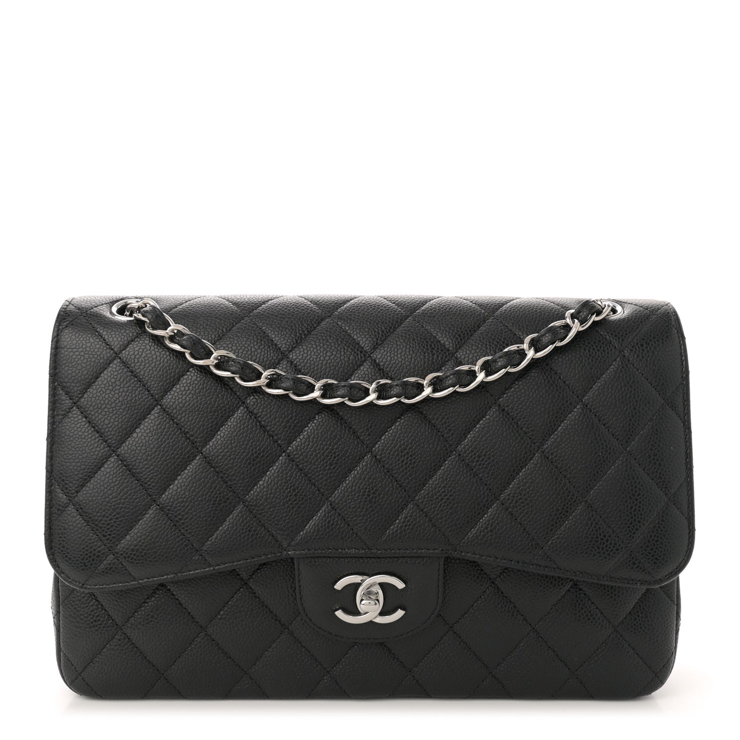 Caviar Quilted Jumbo Double Flap Black