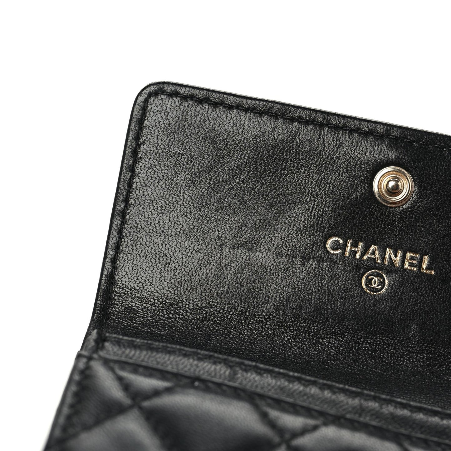 Lambskin Quilted Camellia Flap Card Holder Black