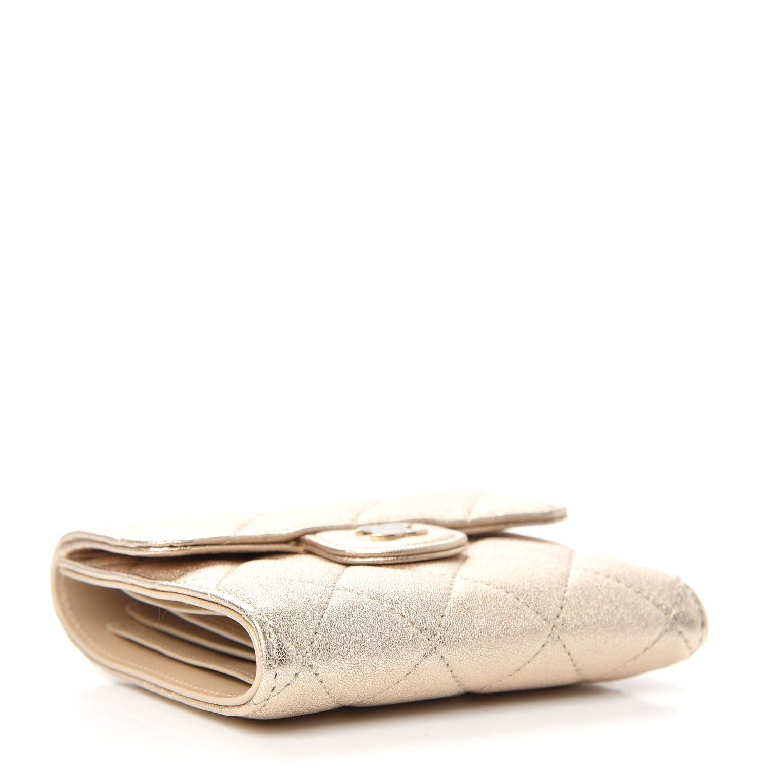 Chanel Metallic Lambskin Quilted Compact Flap Wallet Gold 4 of 8