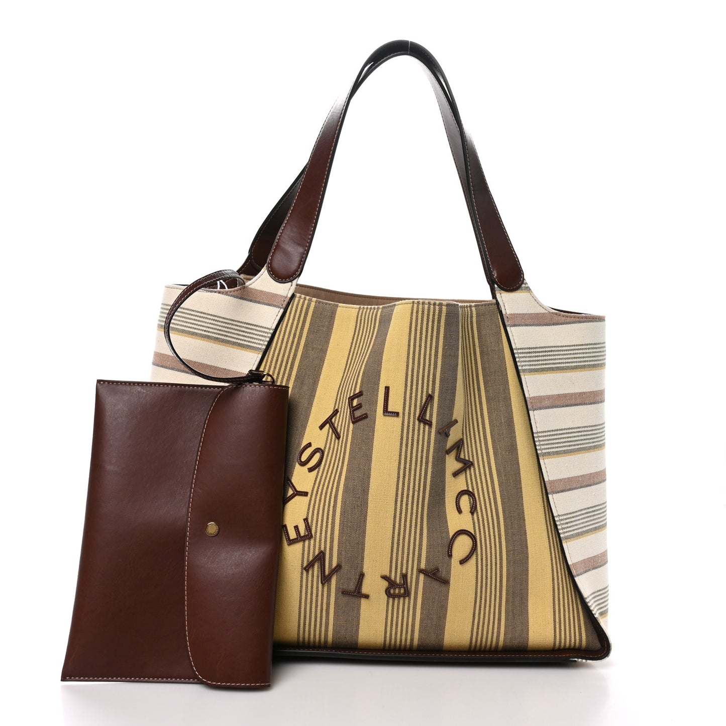Canvas Striped Logo Tote Brown Multicolor