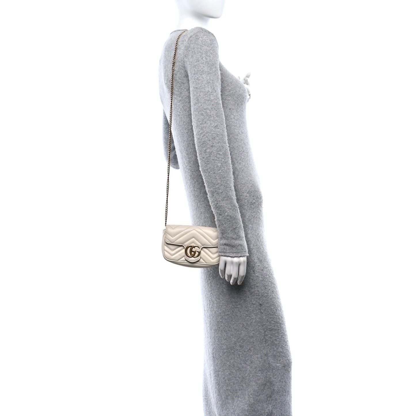 Calfskin Matelasse Super Mini GG Marmont Shoulder Bag White