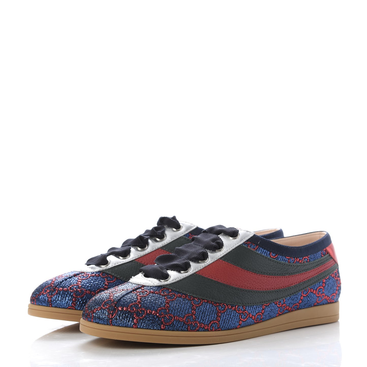 Lurex Calfskin Web GG Monogram Womens Falacer Sneakers 38.5 Iridescent Blue Iridescent Red Silver