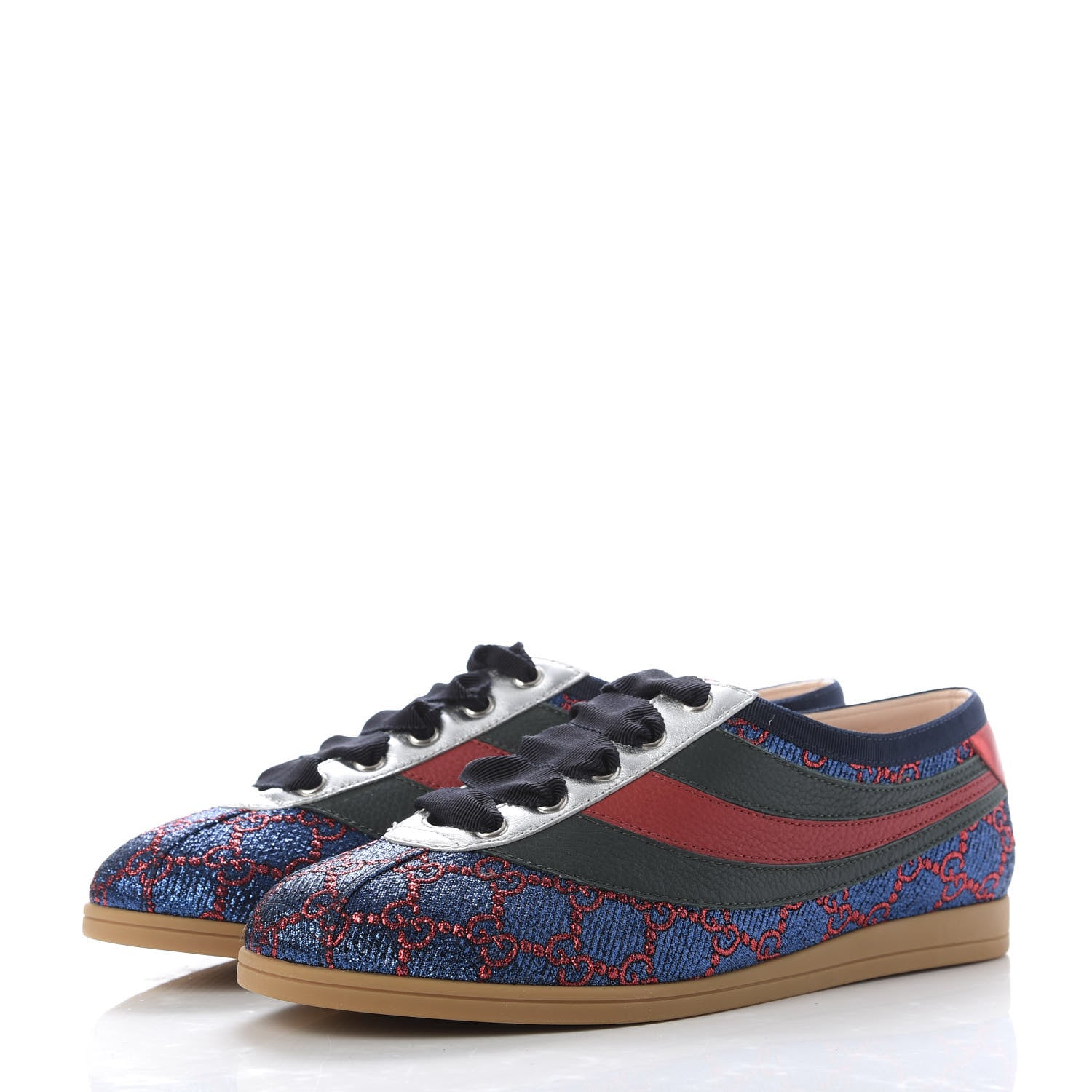 Gucci Lurex Calfskin Web GG Monogram Womens Falacer Sneakers 38.5 Iridescent Blue Iridescent Red Silver 3 of 9