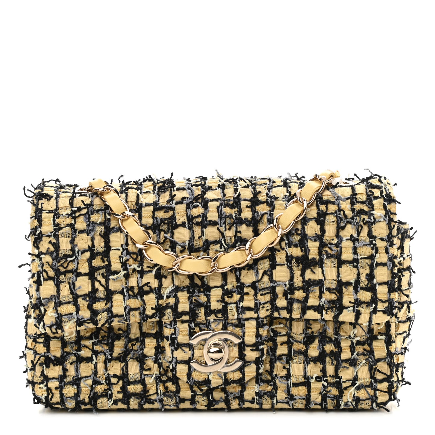 Tweed Quilted Mini Rectangular Flap Yellow Black