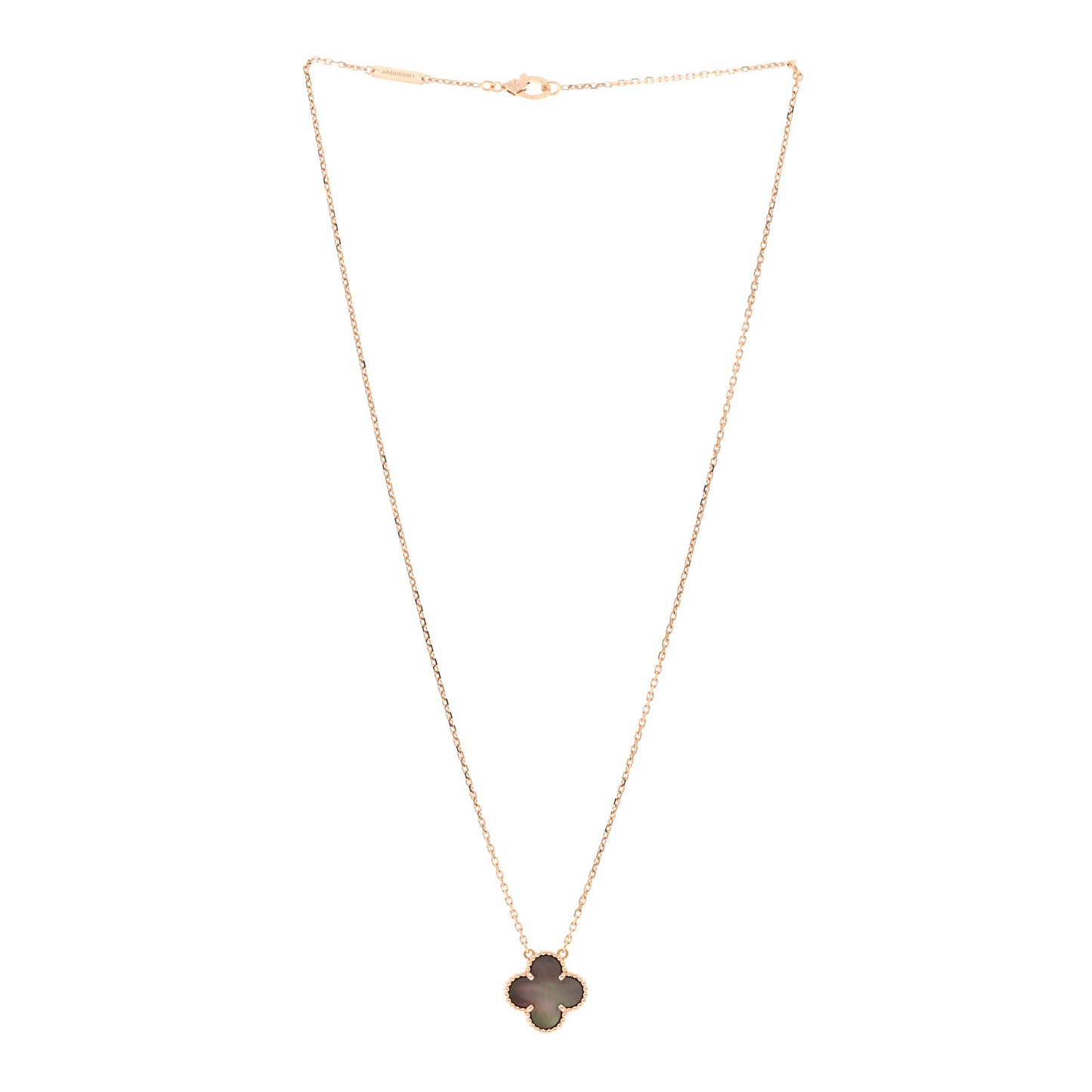 18K Rose Gold Gray Mother of Pearl Vintage Alhambra Pendant Necklace