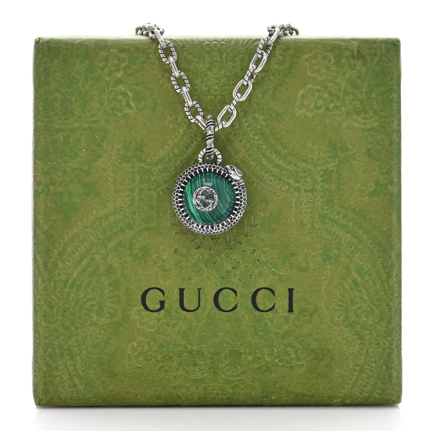 Gucci Sterling Silver Resin Garden GG Necklace Green 6 of 6