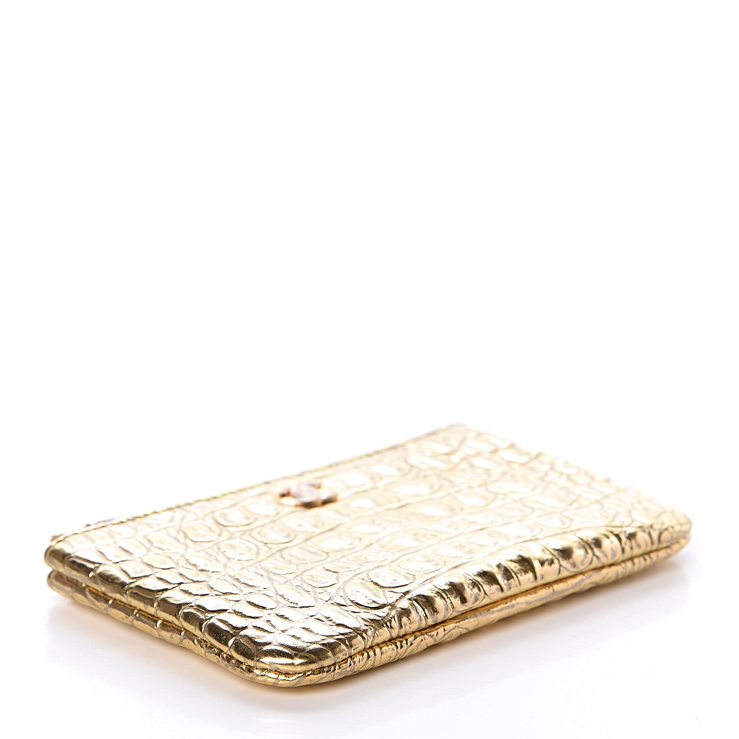 Chanel Metallic Calfskin Crocodile Embossed Cocodile Cosmetic Case Gold 4 of 8