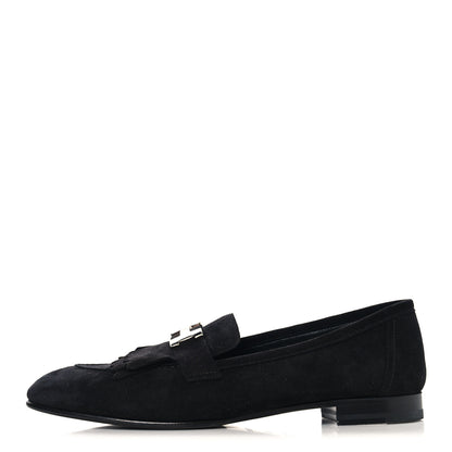 Hermes Suede Goatskin Womens Royal Loafers 41 Black 1 of 10