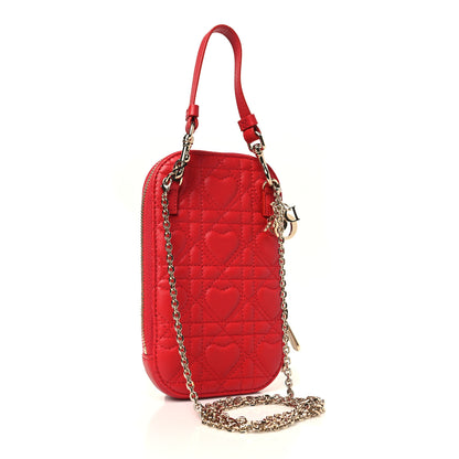 Christian Dior Lambskin Cannage Dioramour Lady Dior Phone Holder Bright Red 3 of 10