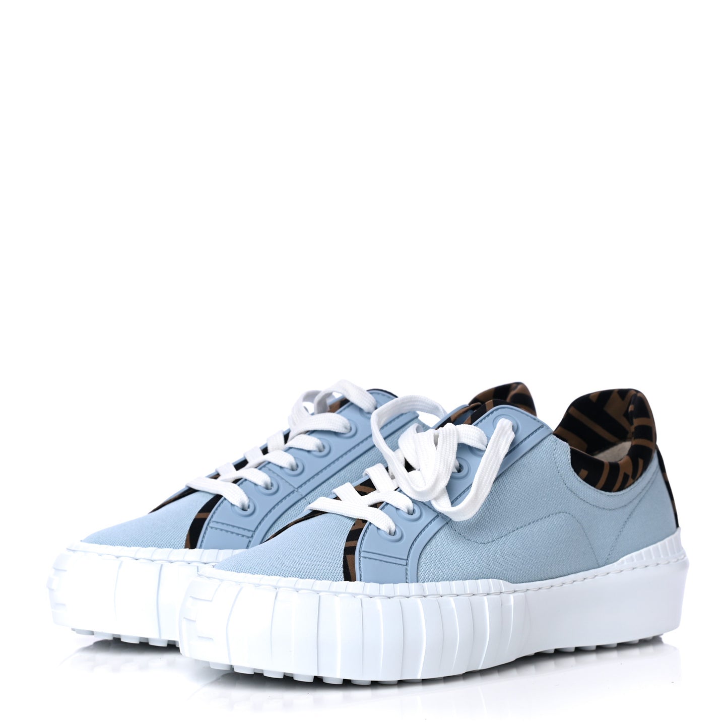 Canvas Lycra TPU FF Womens Fendi Force Low Top Sneakers 39 Sky Tobacco Black